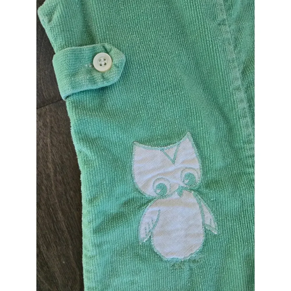 Vintage Baby Corduroy Overalls Mint Green Owl Applique Size 18 Months